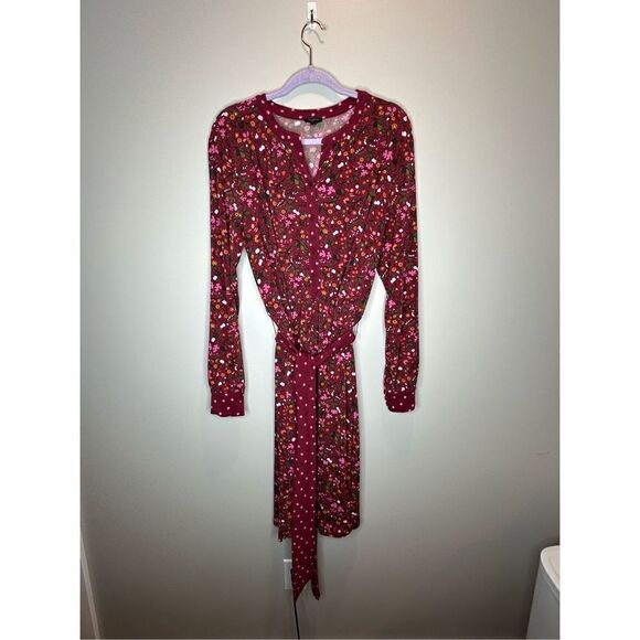 Talbots Red Floral Tie Waist Midi Dress Size 1X - Picture 1 of 7